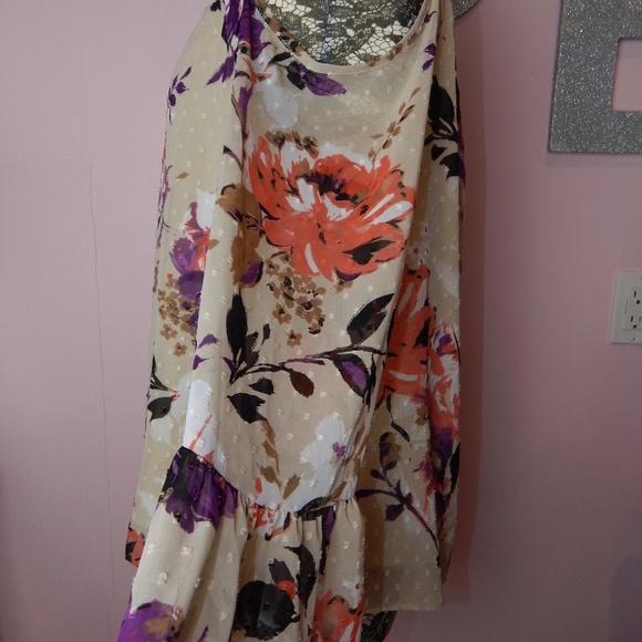 INC Textured Dot Floral Cold Shoulder Blouse Sz 14 - Picture 4 of 5